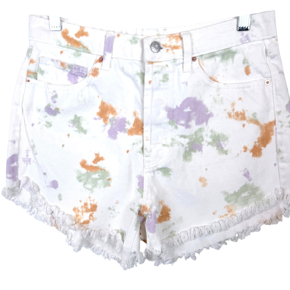 Wild Fable Highest Rise Tie Dye Denim Shorts Size 8 Floral Frayed Hem Cotton